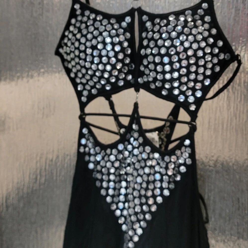 Sexy black stretchy feather and rhinestone dress wedding club prom unique party - Picture 3 of 7